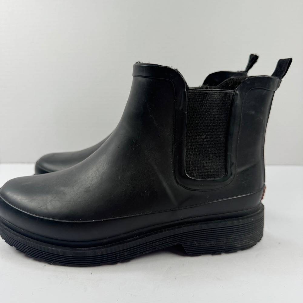 Chooka Womens Black Rubber Chelsea Rain Boots Faux Fur Lined Ankle Size 8